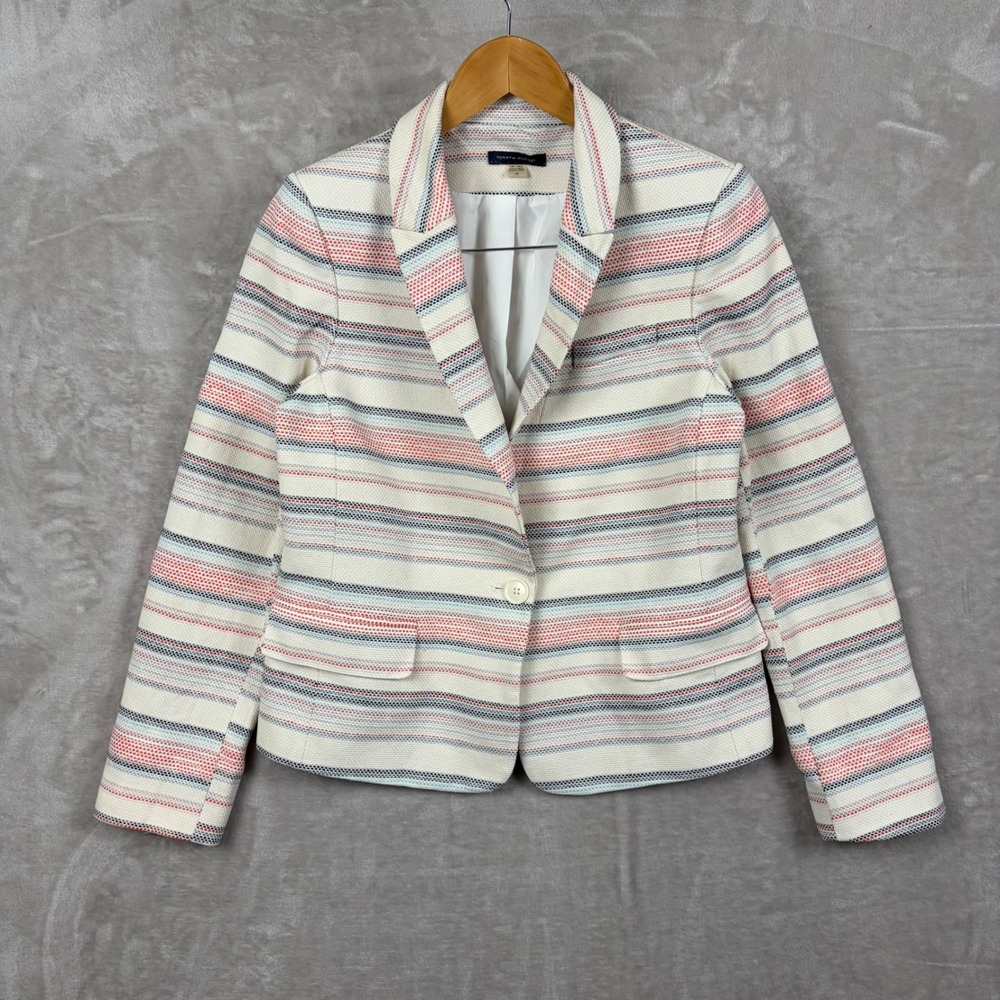 Tommy Hilfiger Cream Blazer with Pink and Blue Stripes